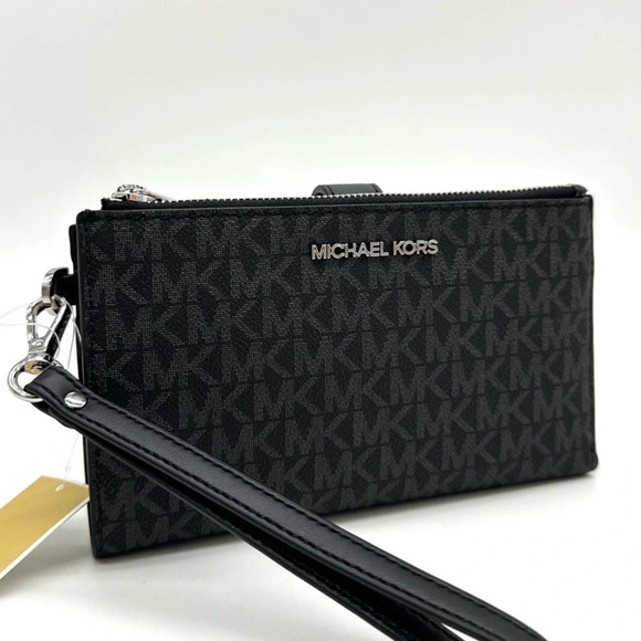 Michael Kors Large Double Zip Wallet Wristlet Black Signature - Picture 1 of 9